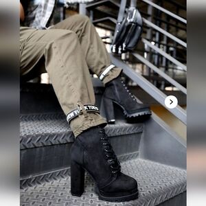 Women's Black Platform Lace-Up High Heel Ankle Boots